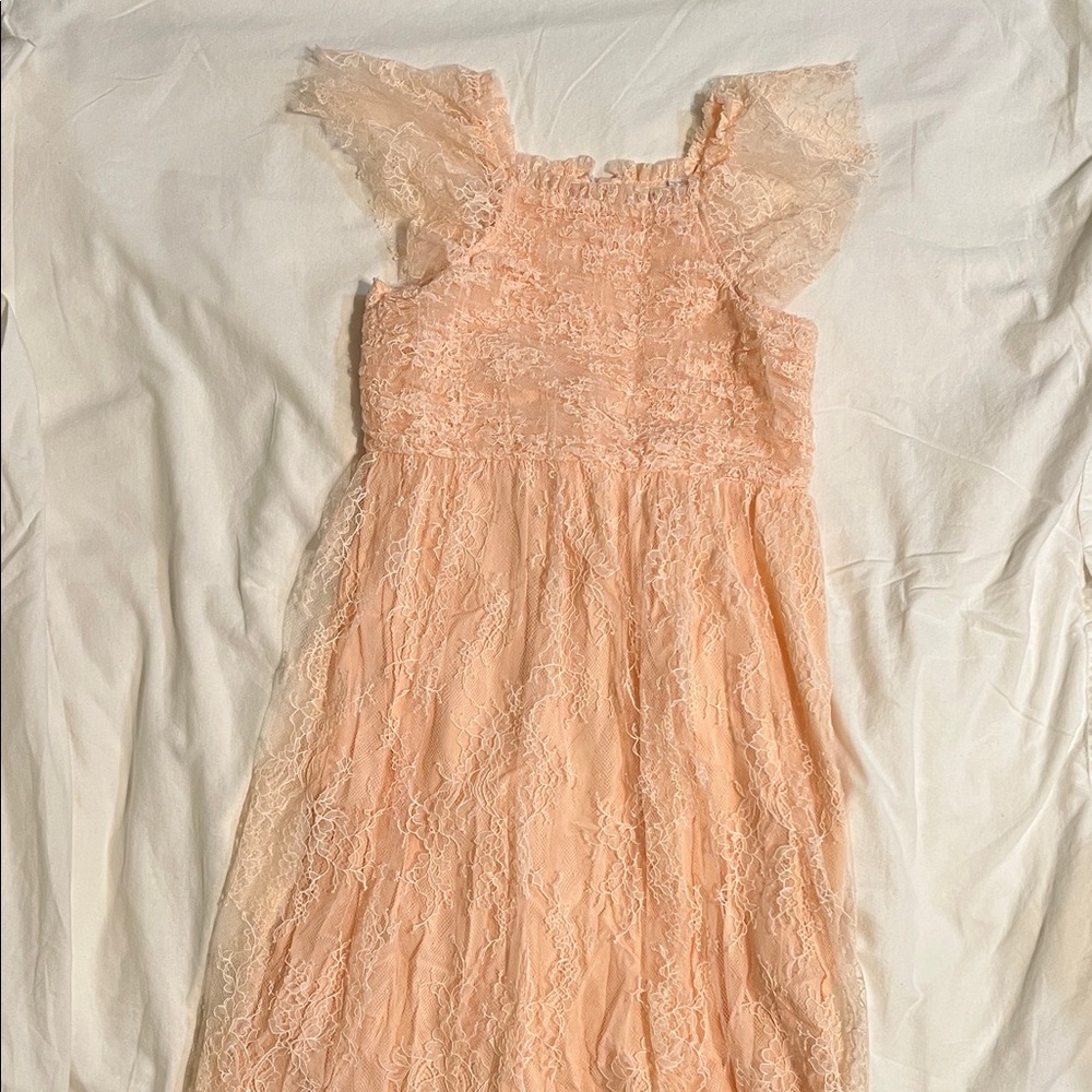 Elegant Dôen Pamelina Lace Kids Dress in Peach color